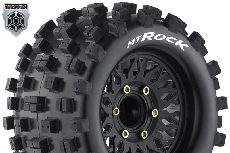 Louise RC MT-ROCK 1-10 Monster Truck Tire Set Mounted Sport Black Wheels Removable HEX 12 Narrow, 12 Wide, 14, 17mm L-T3275SX / LR-T3275SX