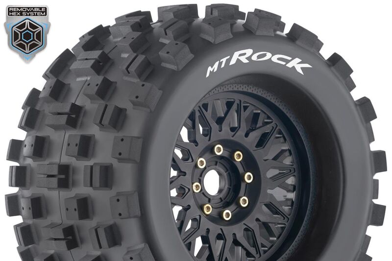 Louise RC MT-ROCK 1-8 Monster Truck Tire Set Mounted Sport Black Wheels Removable 0" & 1/2" OFFSET HEX 17mm L-T3277X / LR-T3277X