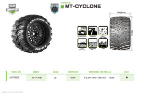 Louise RC MFT MT-Cyclone 1:8 Monster Truck Reifen Set verklebt Sport Schwarz Felgen Removable 0" & 1/2" Offset Hex 17 mm L-T3323X / LR-T3323X