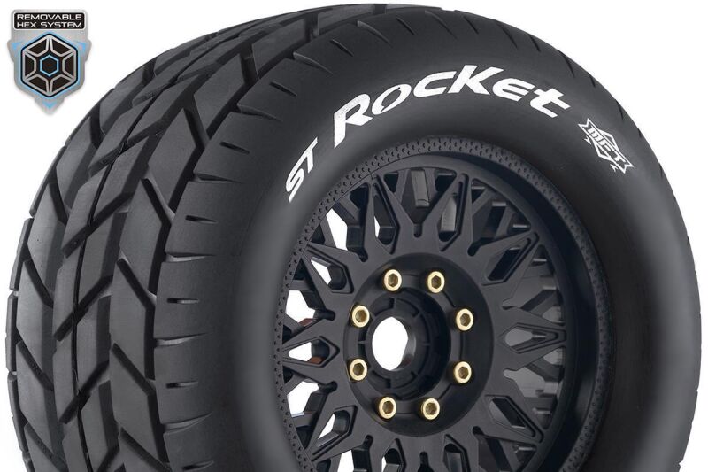 Louise RC MFT ST-ROCKET 1-8 Stadium Truck Tire Set Mounted Sport Black Wheels Removable 0" & 1/2" OFFSET HEX 17mm L-T3224X / LR-T3324X