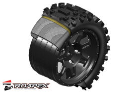 Roapex Trigger Gürtelreifen 1:10 Stadium Truck montiert auf schwarzen Felgen, 12 mm Sechskant, 1/2 Offset (2 Stück) / RXR2005-B2