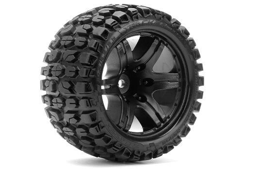 Roapex Tire Black wheel mounted Belted 12mm hex 1/2 offset -Tracker (2pcs) / RXR2006-B2