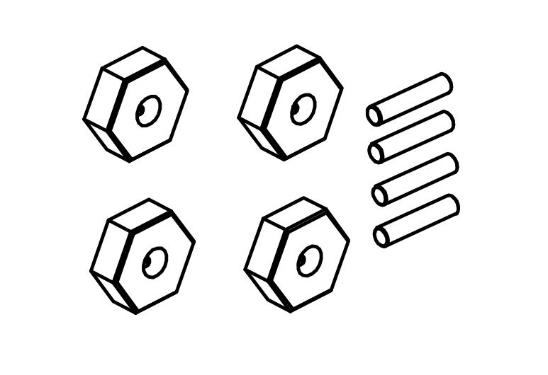 Absima Wheel Hex Nuts & Pins (4) / 1610139