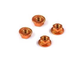 HUDY ALU NUT M4 WITH SERRATED FLANGE - ORANGE (4) /...