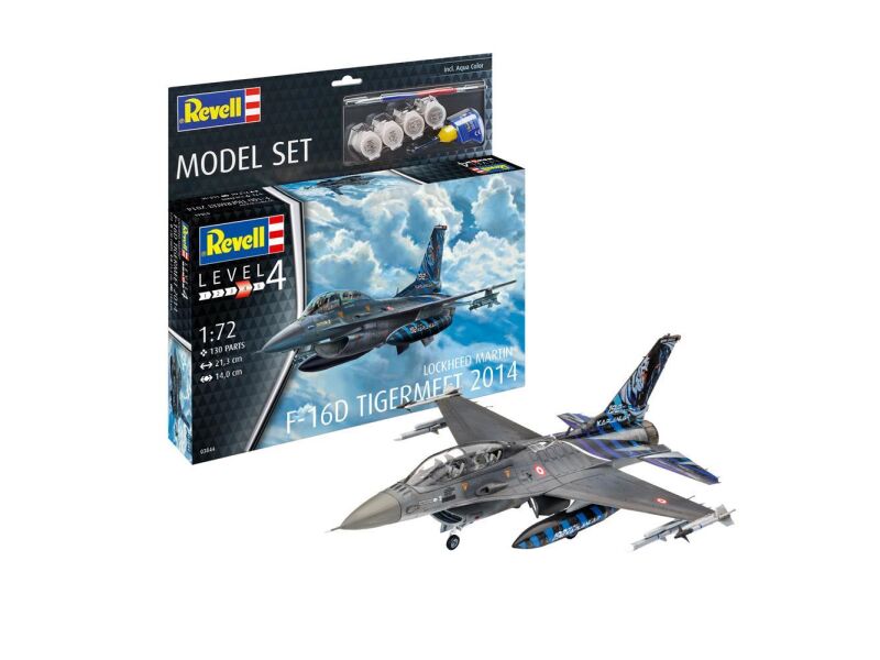 Revell Modellbausatz mit Basiszubehör Model Set Lockheed Martin F-16D Tigermeet 2014 / 63844