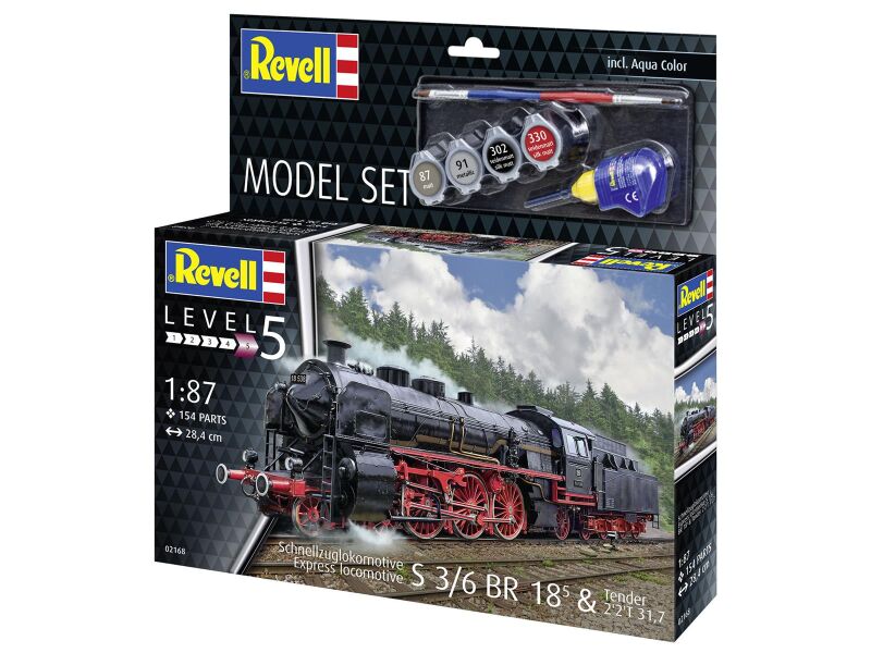 Revell Modellbausatz mit Basiszubehör Model Set Schnellzuglokomotive S3/6 BR18mit Tender / 62168