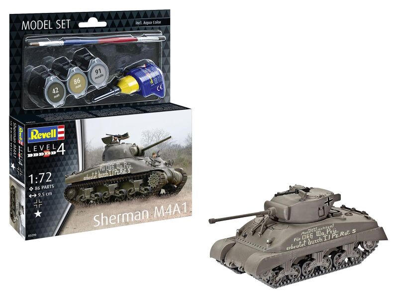 Revell Modellbausatz mit Basiszubehör Model Set Sherman M4A1 / 63290