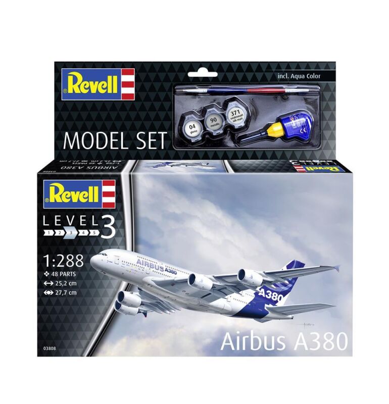 Revell Modellbausatz mit Basiszubehör Model Set Airbus A380 / 63808
