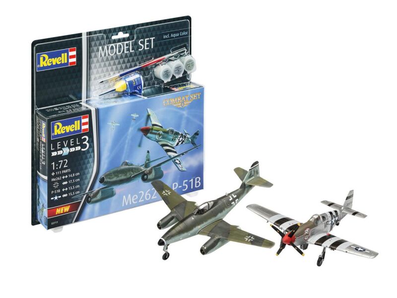 Revell Modellbausatz mit Basiszubehör Model Set Combat Set Me262 & P-51B Mustang / 63711