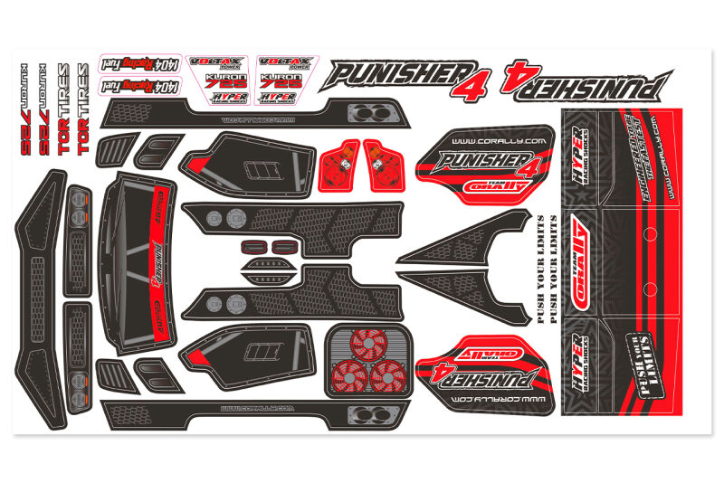 Team Corally Body Decal Sheet Punisher 4 Pre-Cut Color Red 1 Pc / C-00180-1329-1