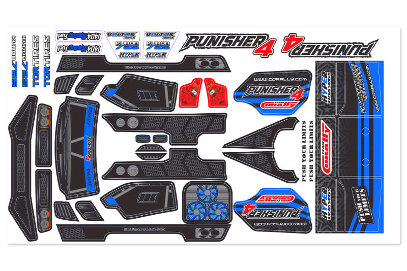 Team Corally Body Decal Sheet Punisher 4 Pre-Cut Color Blue 1 Pc / C-00180-1329-2