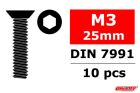 Team Corally Steel Screws M3 x 25mm Hex Flat Head 10 pcs / C-3002-30-25