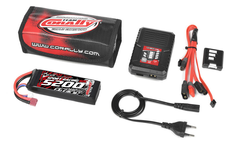 Team Corally Energy Pack Lipo 60C 5200MAH 3S T-Plug Semi-Soft Case + Racer 50 2-4S AC Charger + Lipo Safety Bag + Charge-Balance Lead / C-47231-01-01