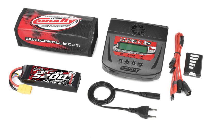 Team Corally Energy Pack Lipo 60C 5200MAH 3S XT-90 Semi-Soft Case + Ultra-X 80 1-6S AC/DC Charger + Lipo Safety Bag + Charge-Balance Lead / C-47231-03-05
