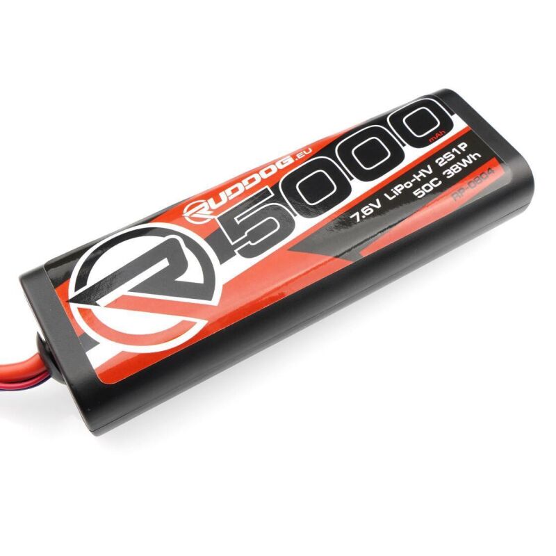 RUDDOG Hobby LiPo-HV Round Stick Pack Akku 5000mAh 50C 7.6V 2S mit Tamiya-kompatiblem Stecker / RP-0804-TA