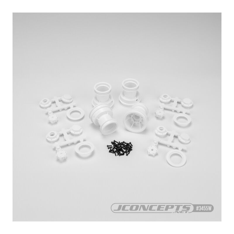 JConcepts Mini Tribute wheel w/hex adaptor, covers, mock bead lock, 4pc, - white / JCO3455W