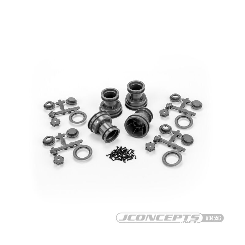 JConcepts Mini Tribute wheel w/hex adaptor, covers, mock bead lock, 4pc, - gray / JCO3455G