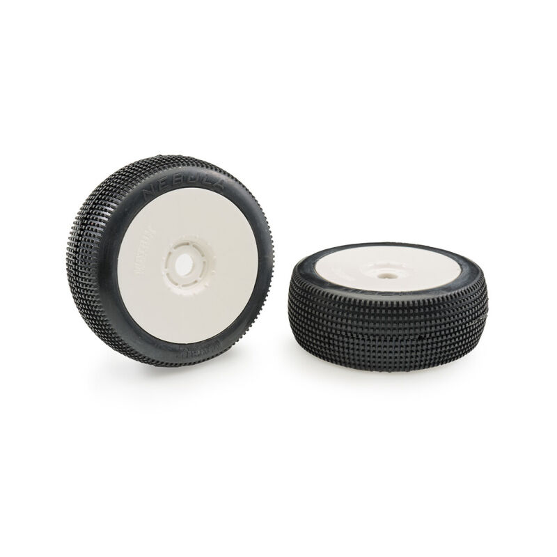 Matrix Nebula Ultra Soft 1:8 Buggy Tires Pre-glued (White Wheels | 2pcs) / MX-NEBUS-GL