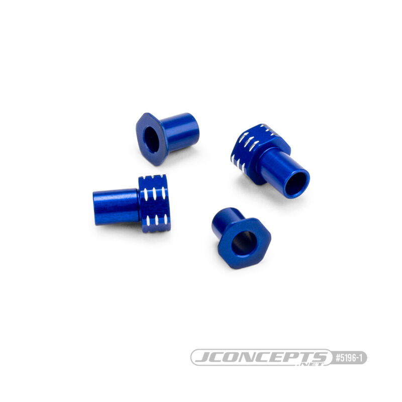 JConcepts RC10B7 aluminum caster hat bushings, 0 and 3mm, 4pc - blue / JCO5196-1