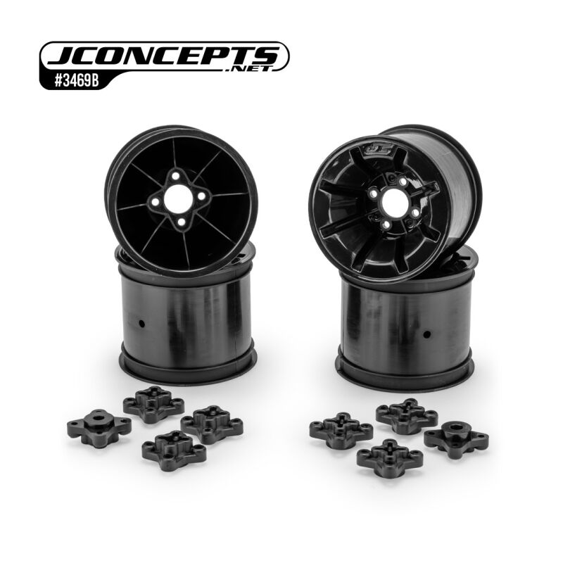 JConcepts Pioneer - RC10T 2.2" rear wheel w/ 1/4" & 3/16" axle adaptor, stealth black - 4pc / JCO3469B
