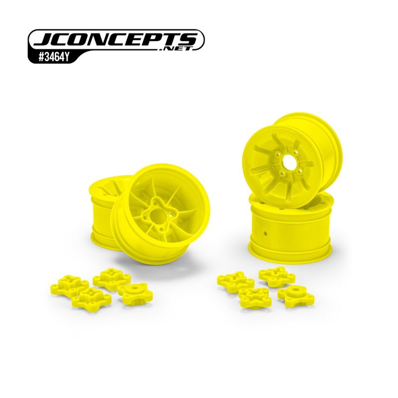 JConcepts Pioneer - RC10 2.2" rear wheel w/ 1/4" & 3/16" axle adaptor, yellow - 4pc / JCO3464Y