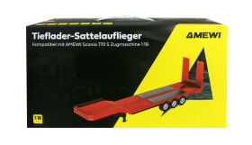AMEWI / Tieflader-Sattelauflieger Dreiachser für Scania 1:18 rot / 22742