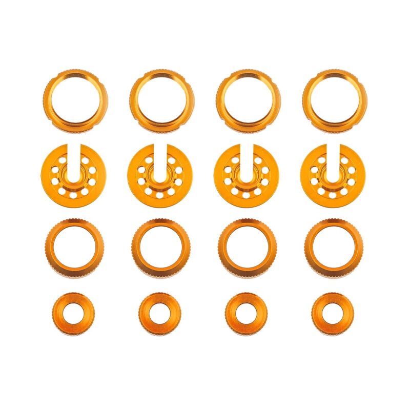 Team Associated DC10 Shock Collars, Spring Cups, Bottom Caps and Cap Retainers, Gold / AE72302