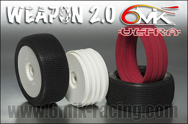 6MIK "Weapon 2.0" Tyres in White compound + rims + Inserts (pair) / TKU15W