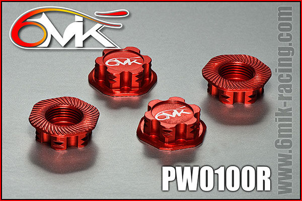 6MIK  serrated & locking 1/8 Wheel Nut 1.0mm Red (4) / PW0100R*