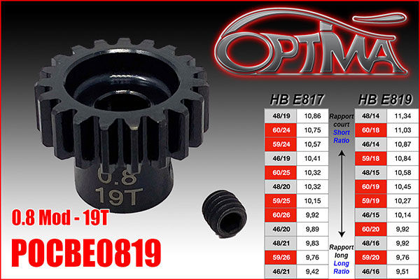 OPTIMA 19T 1/8th Pinion 5mm Bore Mod 0,8 / POCBE0819*