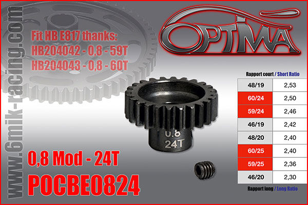 OPTIMA 24T 1/8th Pinion 5mm Bore Mod 0,8 / POCBE0824*
