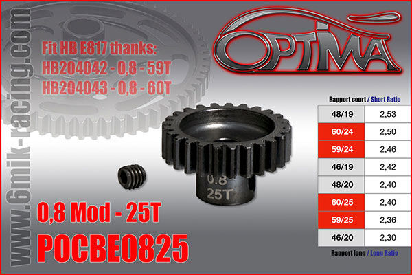 OPTIMA 25T 1/8th Pinion 5mm Bore Mod 0,8 / POCBE0825*
