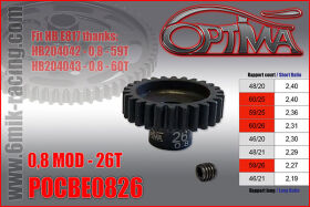 OPTIMA 26T 1/8th Pinion 5mm Bore Mod 0,8 / POCBE0826