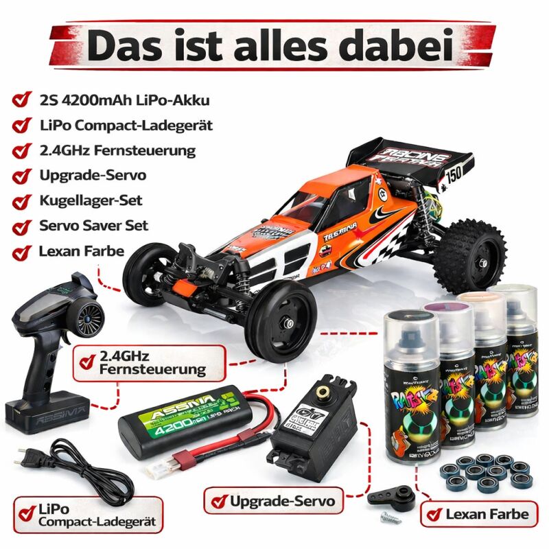 Tamiya Racing Fighter DT-03 Komplett-Set 1:10 RC Buggy inkl. LiPo, Ladegerät, Fernsteuerung & Tuning / 300058628