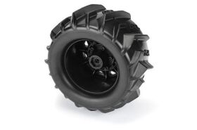Pro-Line Dumont 2.8" Paddle-Reifen 1:10 Monster Truck montiert auf schwarzen Raid-Felgen mit wechselbarem 12mm Hex (2 Stück) für Traxxas Stampede 2WD und 4X4 / PRO1019310