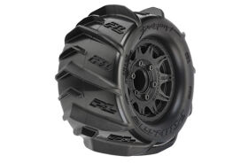 Pro-Line Dumont 2.8" Paddle-Reifen 1:10 Monster Truck montiert auf schwarzen Raid-Felgen mit wechselbarem 12mm Hex (2 Stück) für Traxxas Stampede 2WD und 4X4 / PRO1019310