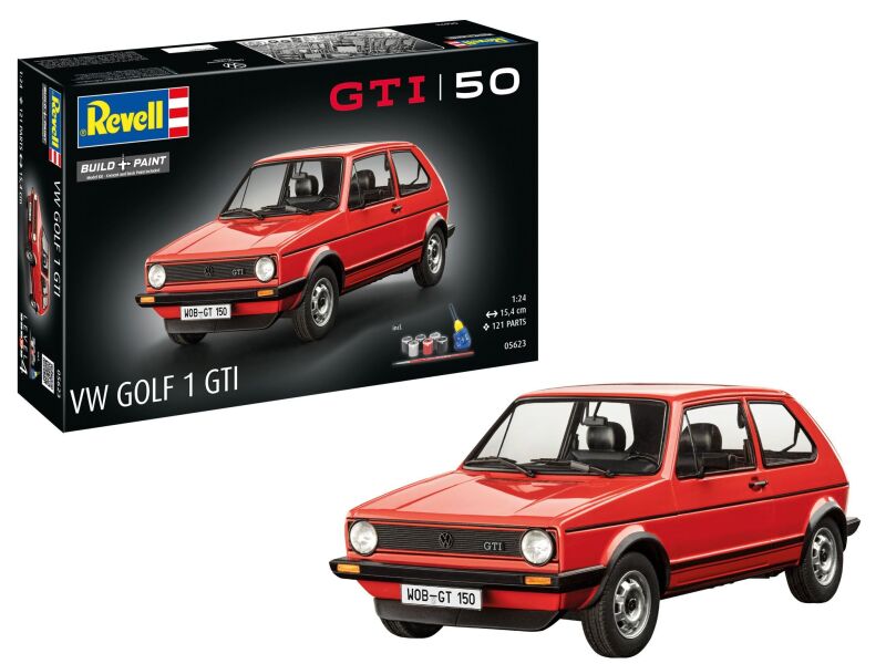 Revell Geschenkset "50 Jahre VW Golf 1 GTi" 1:24 Modellbausatz mit Basiszubehör / 5623