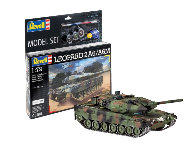 Revell Model Set Leopard 2A6/A6M 1:72 Modellbausatz inkl. Farben, Kleber & Pinsel / 63180