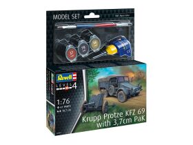 Revell Model Set Krupp Protze Kfz 69 mit 3,7 cm Pak 1:76 Modellbausatz inkl. Farben, Kleber & Pinsel / 63344