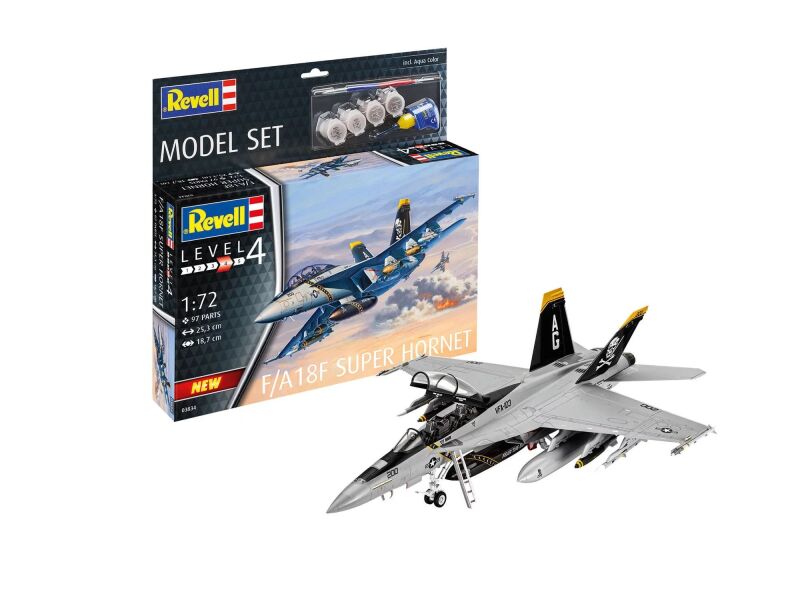 Revell Model Set F/A-18F Super Hornet Modellbausatz mit Basiszubehör / 63834