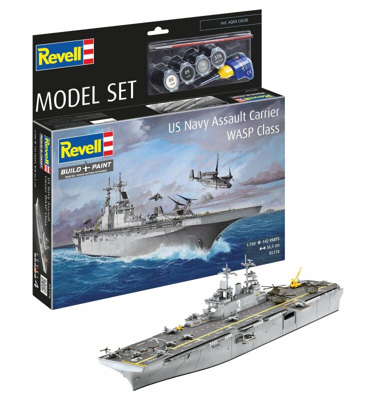 Revell Model Set US Navy Assault Carrier WASP Class Modellbausatz mit Basiszubehör / 65178