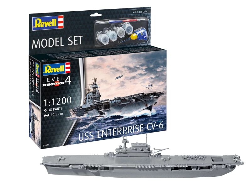 Revell Model Set USS Enterprise CV-6 Modellbausatz mit Basiszubehör / 65824