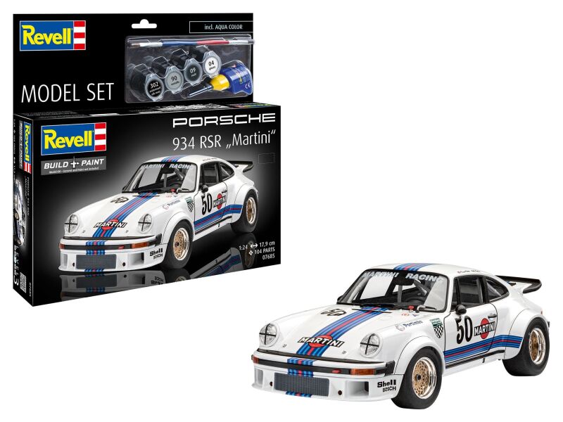 Revell Model Set Porsche 934 RSR "Martini" Modellbausatz mit Basiszubehör / 67685