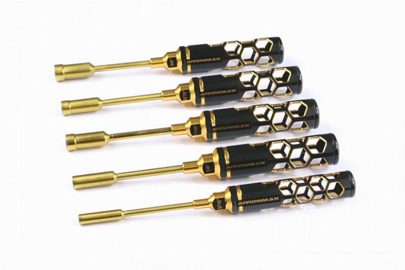 ARROWMAX Steckschlüssel Set 3/16, 1/4, 5/16, 11/32, 3/8 x 100mm Black Golden / AM-458801-BG