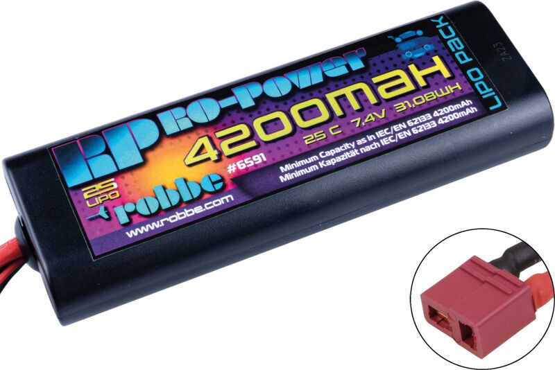 Robbe Modellsport Ro-Power Car Lipo 4200mah 7,4V 25C Roundcase (T-Stecker + Tamiya Adapter) / 6591