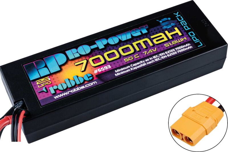 Robbe Modellsport Ro-Power Car Lipo 6000mah 7,4V 50C Hardcase (XT-90 + T-Stecker Adapter) / 6592