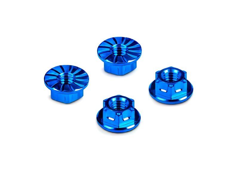 HUDY TITANIUM NUT M4 WITH SERRATED FLANGE - BLUE (4) / HUD296542-B