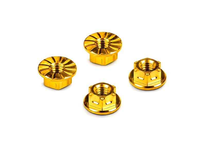 HUDY TITANIUM NUT M4 WITH SERRATED FLANGE - GOLD (4) / HUD296542-Y