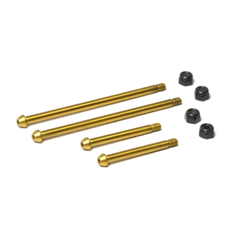 Exotek Querlenkerstifte geschraubt (4 Stück) hinten, Stahl nitriert poliert, für Kyosho Turbo Optima Mid / EXO2395