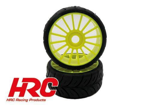 HRC Racing Reifen - 1/8 Buggy - montiert - Gelbe Felgen - Sechskant - Rally Game SPORT Radials